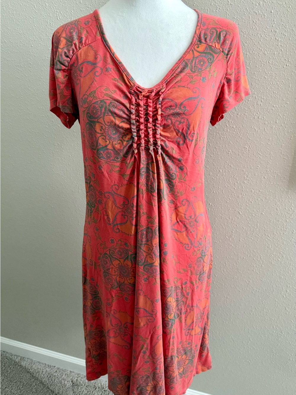 Fresh Produce Women's Coral Paisley Short-Sleeve V-Neck Dress